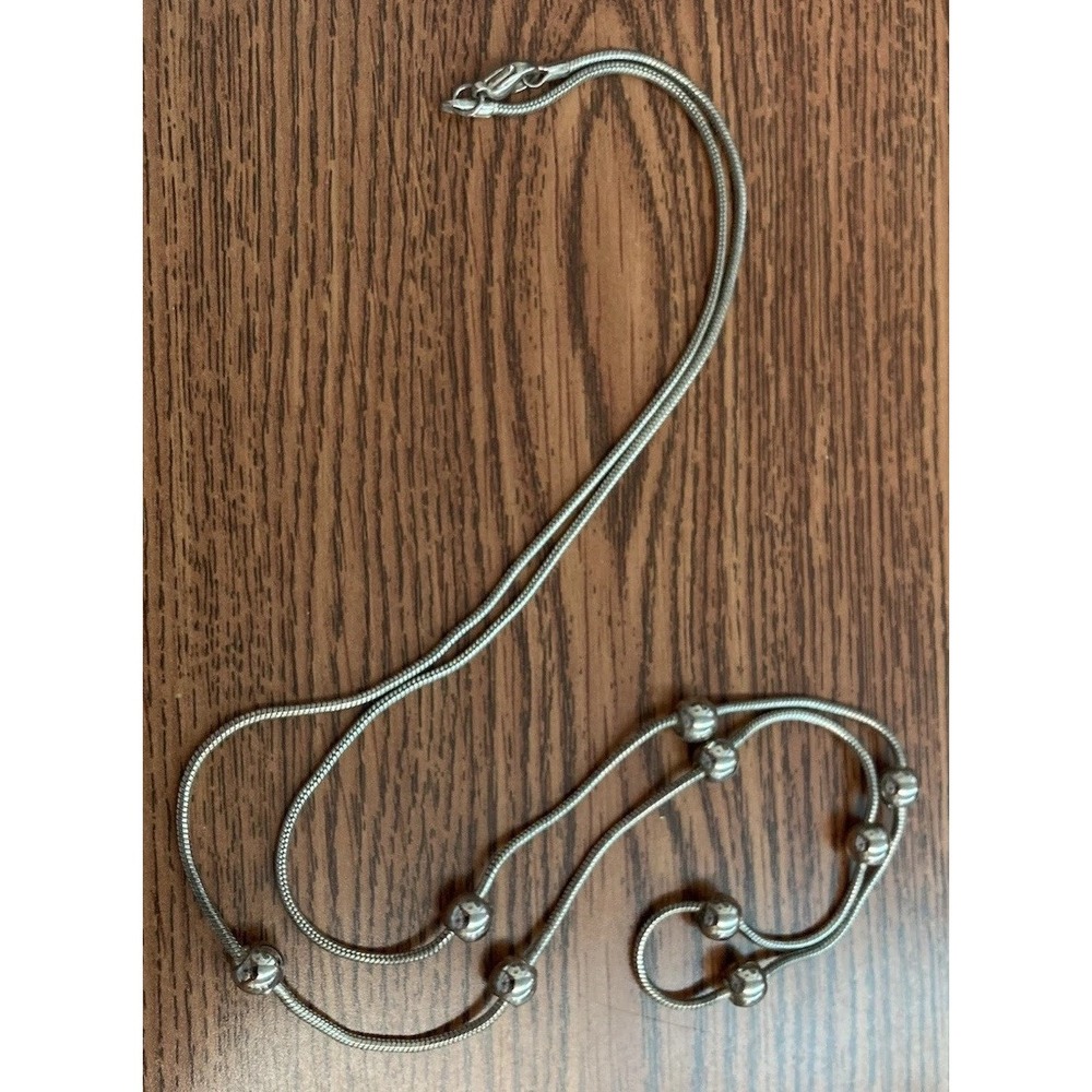 Vintage Silver Tone 16" Snake and Ball Necklace - Lovely Condition, Unusual